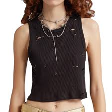 Shredded Siren Rib-Knit Crop Tank